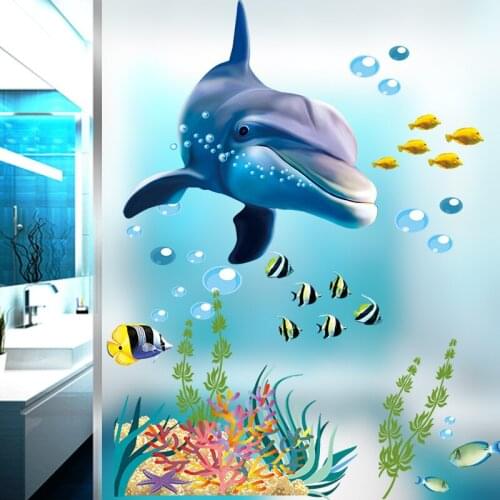 Cartoon Underwater Ocean Sea Fish Shark Bubble Wall Stickers For Kids Rooms Window Bathroom bedroom Wall Decals poster mural