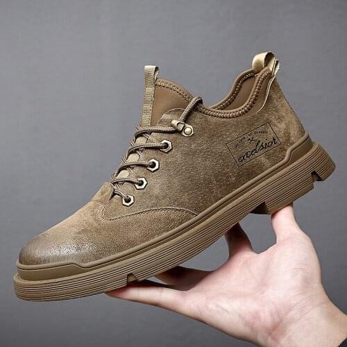 Four Season Genuine Leather Mens Casual Shoes Metallic Shoelaces Hole Lace Up Mens Leather Shoes Rubber Non Slip Mens Shoes