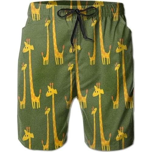 Mens Beach Shorts Swim Trunks Long Neck Giraffe Board Shorts With Pockets