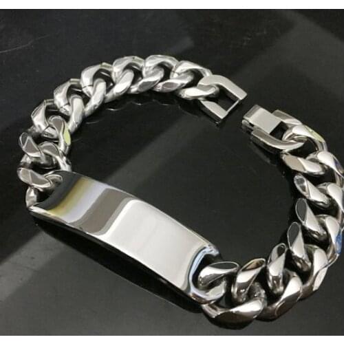 15mm WIDE FOR MENS TOP QUALITY STAINLESS STEEL CURB HEAVY HUGE SMOOTH ID BRACELET