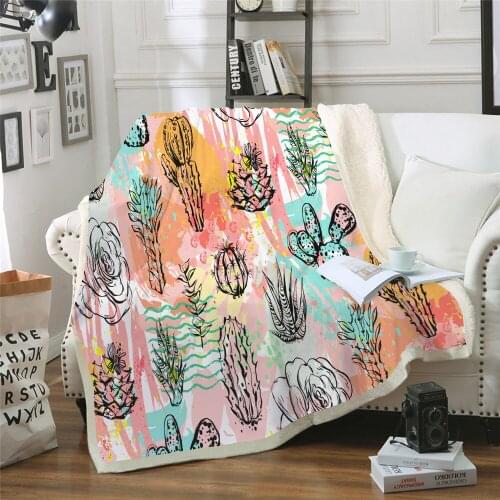 Cactus Series Soft Warm Coral Fleece Blanket Air Conditioning Blanket Thickened Double Layer Wool Printing Blanket