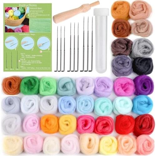 LMDZ 40 Colors Wool Felt Craft Kit with Felting Needles for Wet Felting Roving Wool Fiber Hand Spinning DIY Craft Supplies