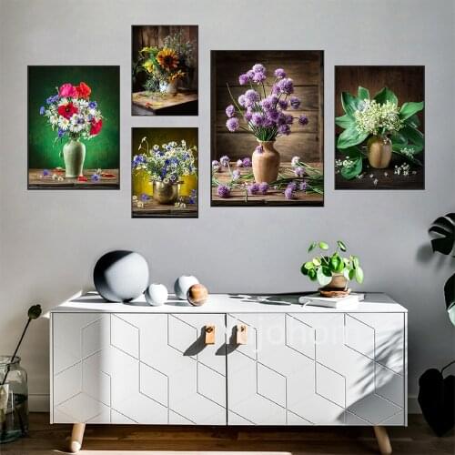 Poppies Lily of the Valley Flower Prints Painting Bottle Floral Canvas Wall Art Posters Home Decor Modular Pictures Living Room