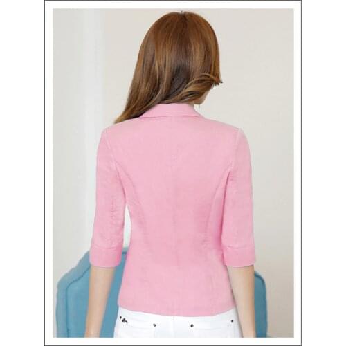 New 2020 Summer Elegant Slim Fit Blazer Women Linen Suit Short Jacket Female Blazers Pink White Black Blazer LX1754
