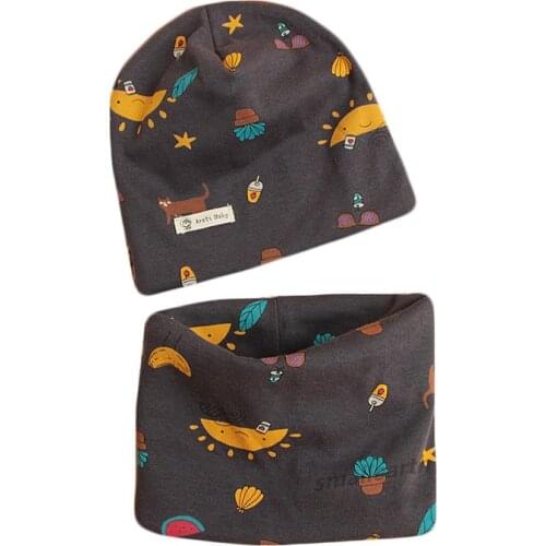2020 Autumn Winter Children Cotton Hat Scarf Set Crochet Baby Hat Boys Caps Cartoon Baby Girls Cap Scarf Sets Child Hats Collar
