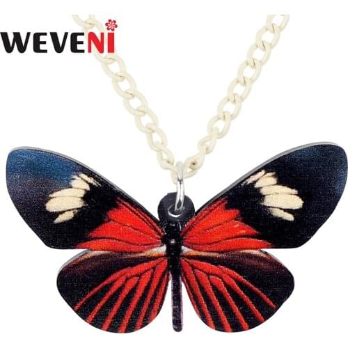 WEVENI Acrylic America Heliconius Melpomene Butterfly Insect Necklace Pendant Summer Jewelry For Women Girls Gift Charm Bijoux
