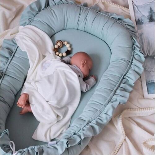 Baby Nest Bed Pillow Newborn Portable Crib Travel Bed Infant Toddler Cotton Solid Lace Cradle Cushion Baby Bed Bassinet Bumpers