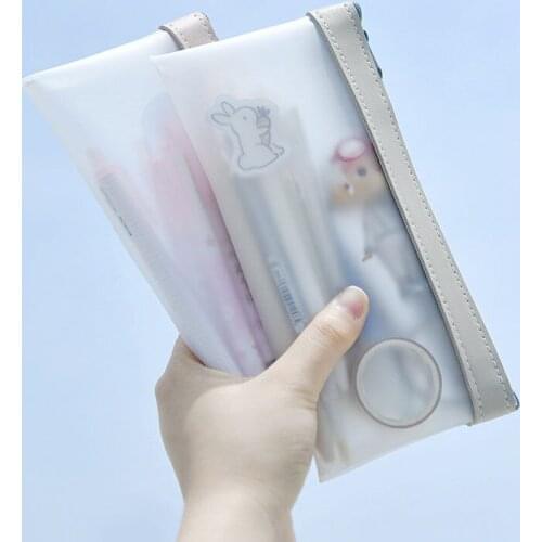 Simple and Transparent TPU Leather Korean Fashion INS Pencil Case Bag Stationery Storage Bag Large Capacity School Pencil Case