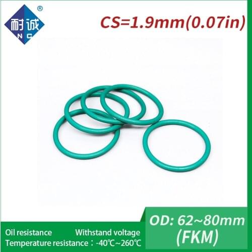 1PC/lot Rubber Ring Green FKM O ring Seals Thickness 1.9mm OD62/63/64/65/66/67/68/70/75/80mm Rubber O-Rings Fuel Washer