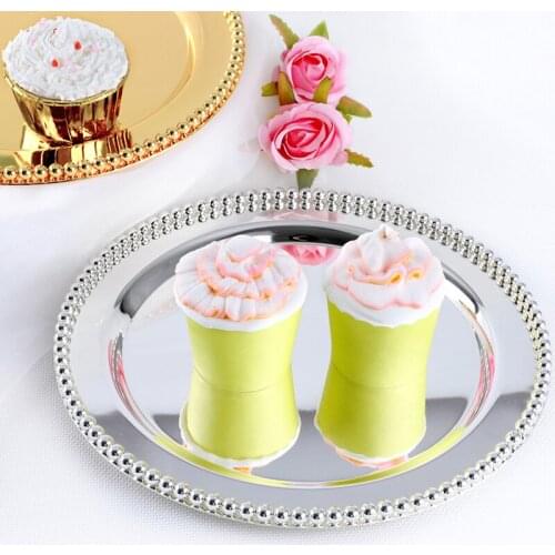 Luxury Metal Tray Tableware 25cm Silver/ Gold Charger Plates Nut Plate/ Sweet/ Cake Plates For Home Christmas Decoration