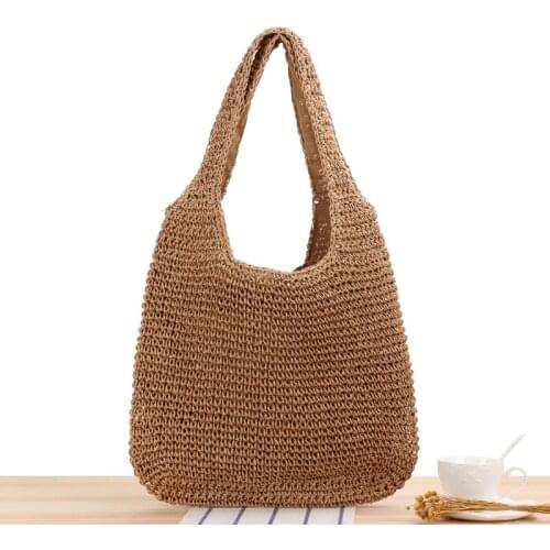 40x32CM Shoulder Straw Bag Natural Style Hand-woven Bag Casual Large Capacity Beach Bag a7159