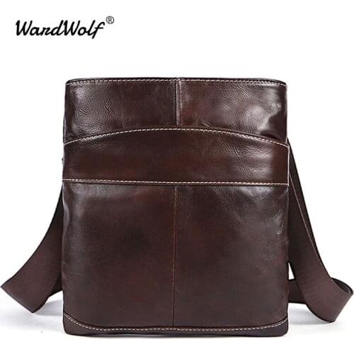 WardWolf Genuine Leather Mens Bag Male Crossbody Bags Small Flap Casual Messenger Bags Mens Shoulder Bag Male Genuine Leather