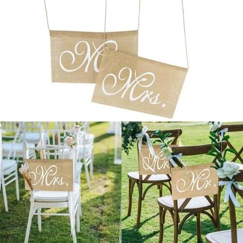 Wedding Decoration Mr & Mrs Chair Signs Linen Fabric Banners Chairs Hanging Flag Happy Wedding Valentines Day Mariage Supplies