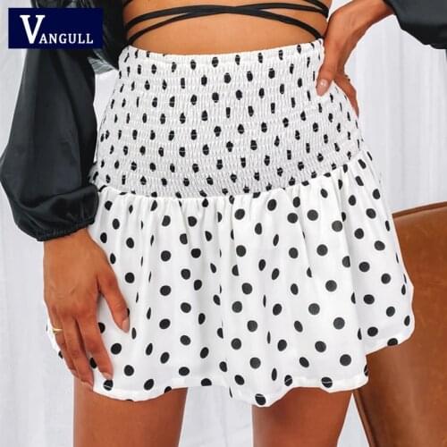 Vangull Fashion Dot Printted Short Women Skirt Elastic Band High Waist Chiffon Female Skirt 2021 Summer New Mini A-line Skirt
