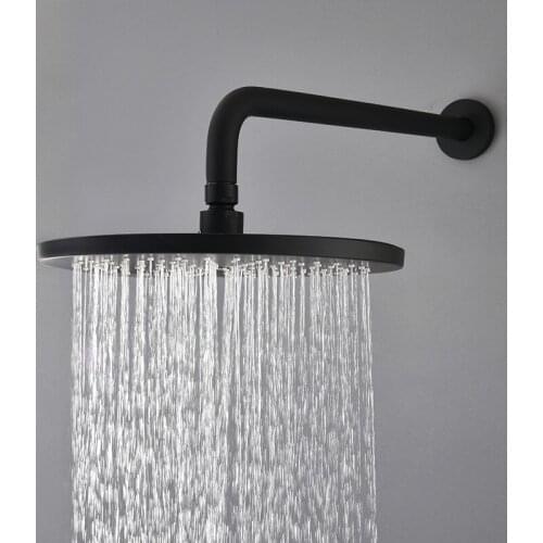 Vidric Vidric Black 3-way Round Shower Faucets Set Brass Wall Mount Rainfall Shower Swivel Tub Spout Bathroom Shower Diverter Mi