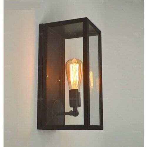 Vintage Iron Wall Lamp Glass Box Aisle Sconce Corridor Restaurant Living Room Decoration Patio Wall Lights Wall Candlle Lights
