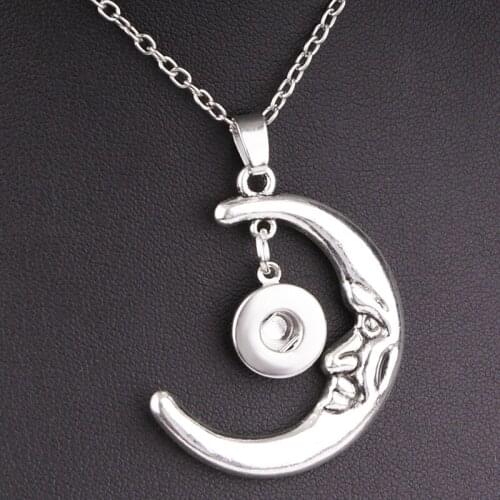 XL351 MOON LOVE 12mm 18mm snap button necklaces & pendants DIY Jewelry