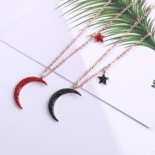 YUN RUO 2018 Rose Gold Color Luxury Qualities Fashion Black Moon Star Pendant Necklace Titanium Steel Jewelry Woman Gift No Fade