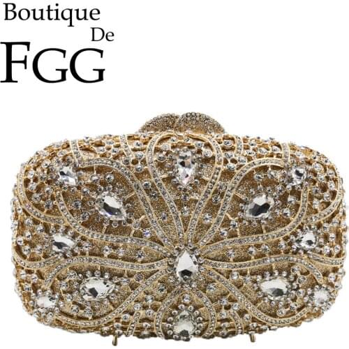 Boutique De FGG Hollow Out Women Crystal Clutch Evening Bags Bridal Diamond Purses and Handbags Rhinestones Party Cocktail Bags