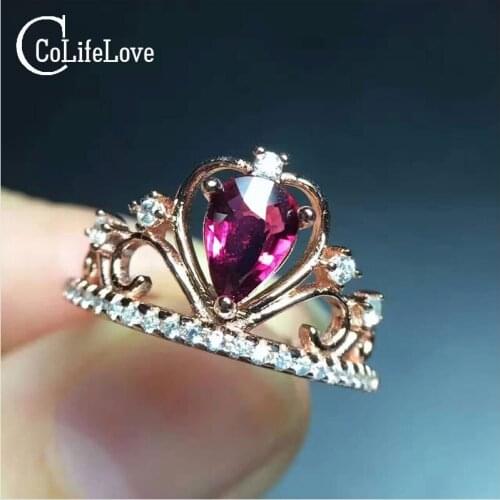 Vintage Crown Gemstone Ring 5mm * 7mm Pear Cut Natural Tourmaline Silver Ring for Woman Solid 925 Sterling Silver Romantic Gift
