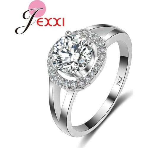 Round Prencess Four-Claw Cubic Zircon Crystal Wedding Rings For Women 925 Sterling Silver Engagement New Popular Ring