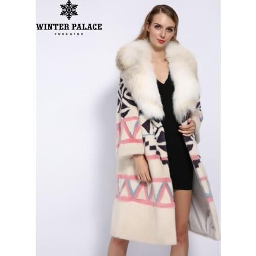WINTER PALACE 2019 fashion Winter Mink Coat long Fox collar Imported velvet grade mink fur coat International catwalk style