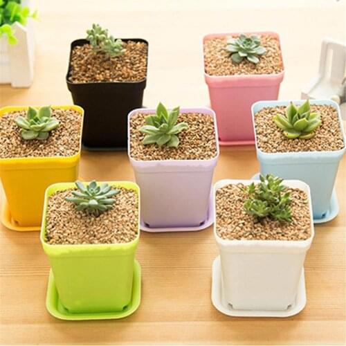 1pcs Mini Colorful Squar Thicken Flower Pots Planters Pot Trays Plastic Pots Creative Small Square Pots for Succulent Plants