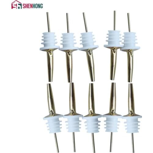 SHENHONG Gold 10 Pieces Stainless Steel Free Flow Wine Pour Classic Bottle Pourers Tapered oil Spout Liquor Spirit Stopper