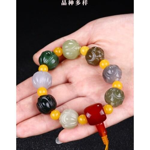 100% Real hetian jade bracelet colorful handcarved unique flower bracelet for men women jadite jade beads bracelets jade jewelry