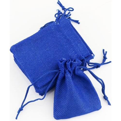 100pcs 7x9cm Royal Blue Jute Bags Handmade Cotton Drawstring Burlap Wedding Party Christmas Gift Packaging Bag Pouches