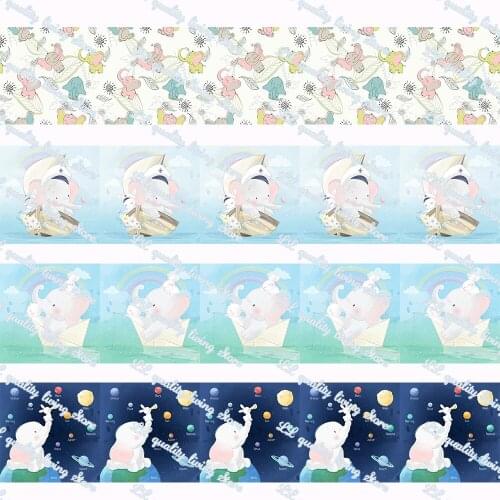 16-75MM Cartoon Animals&Elephant Printed Grosgrain Ribbon 50Yards/Roll Tape Clothing Bakery Gift Wrapping Accessory Hairbow Head