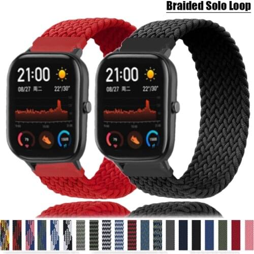 20mm/22mm Braided Solo Loop For Amazfit GTS 2/2e/GTS2 Mini/GTR 42mm 47mm/GTR2/2e/stratos 2/3 Bracelet correa Amazfit Bip Strap