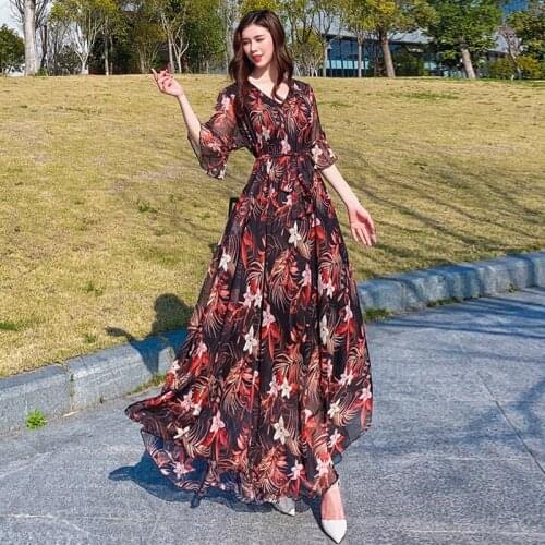 2020 New Fashion Runway Long Sleeve Maxi Dresses Womens Elegant Party Flowers Floral Print Long Dress Holiday Dress Plus Sizes