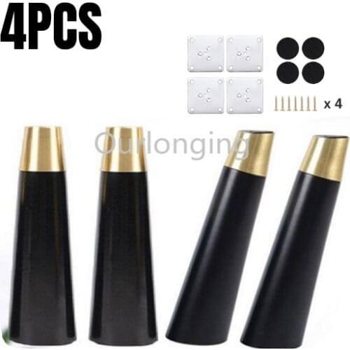 1/2/4PCS Wood Furniture Legs Black Rubber Foot Straight Oblique Bed TV Tea Table Leg Cabinet Feet with Iron Plate Screws
