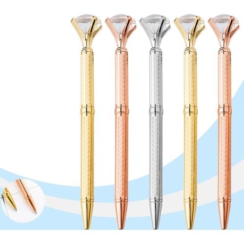 500pcs Big Diamond Crystal Pen Gem Ballpoint pens ring wedding Metal BallPen Kawaii Magical Pen Fashion School Office Supplies