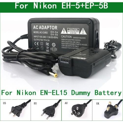 EH-5 + EP-5B DC Coupler EN-EL15 Dummy Battery AC Power Adapter For Nikon D800 D810 D850 D7000 D7100 D7200 Z5 Z6 Z7
