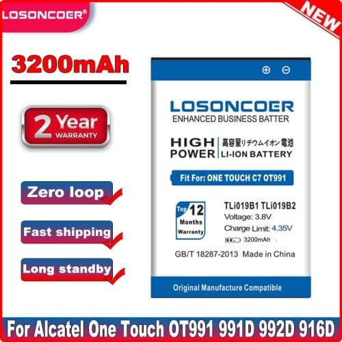 LOSONCOER 3200mAh TLi019B1 TLi019B2 BATTERY For Alcatel OT991 916D 6010 Alcatel ONE TOUCH C7 7041D OT-7041 dual CAB1900003C2 TCL