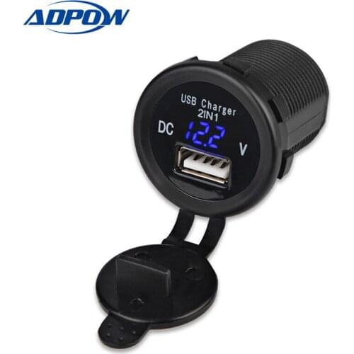 Car 2.1A USB Socket Charger 5V 2.1A High Quality with Voltmeter 12V Car Socket Charger for Motorcycle Truck ATV Boat 12-24v