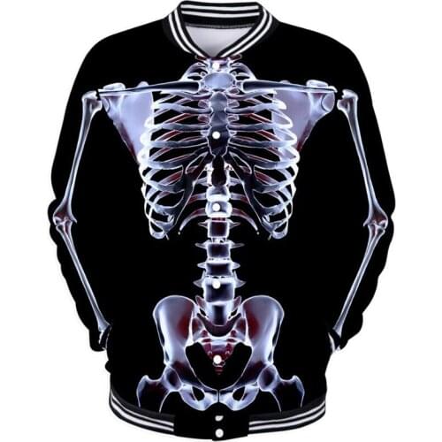 Bone Skull Skeleton 3D print Baseball Uniform Bomber Jacket Women Men Streetwear Hip Hop Funny Hoodie Sweatshirts Halloween