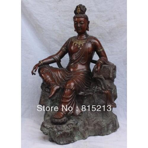 Bi00533 22" Marked Chinese Purple Bronze Gilt Kwan-yin Guan Yin Shakyamuni Buddha Statue