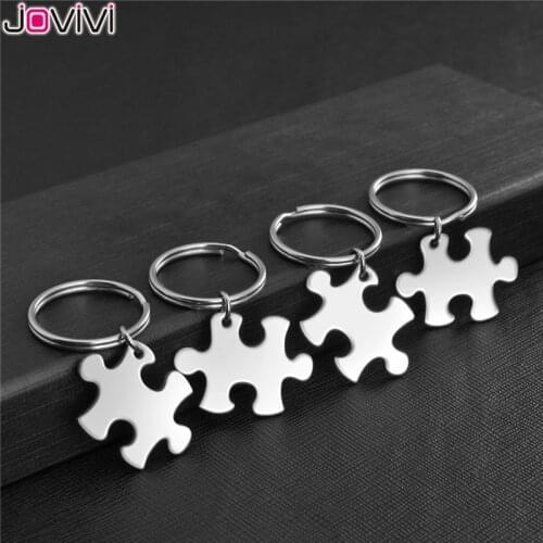 JOVIVI Stainless Steel Puzzle Couples Keychain Key Ring Jewelry-Valentines Day Best Friend Gifts Silver Color Key Chains 4 pcs