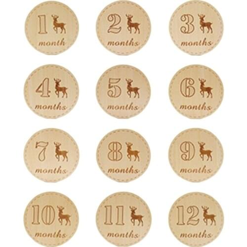 Baby Milestone Card Wooden Commemorate Infant Birth Monthly Recording Discs Gift U7EE