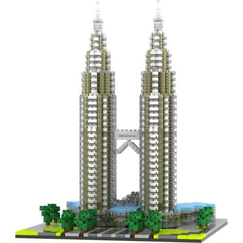Twin Tower Models Tower of Pisa Small Diamond Building Bricks World Famous Architecture Kis DIY Toys Birthday Gift