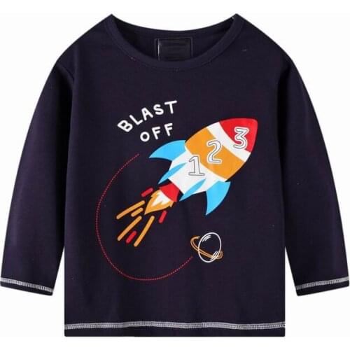 27kids Fashin Boys Spring Autumn Cotton Toddler Baby Rocket Pattern Tops Long Sleeve T-Shirt Casual Clothing 2-7Years
