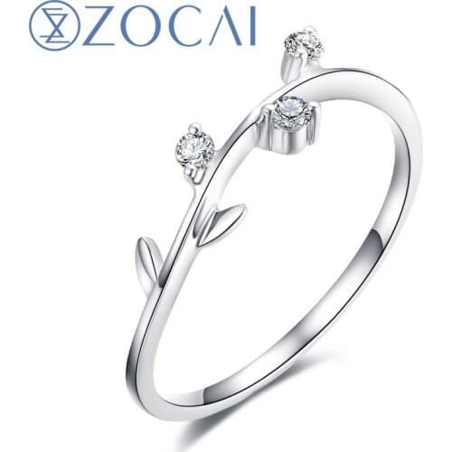ZOCAI Style Ring Natural 0.08 CT Diamond Ring with Real 18K White Gold (Au750) W06235