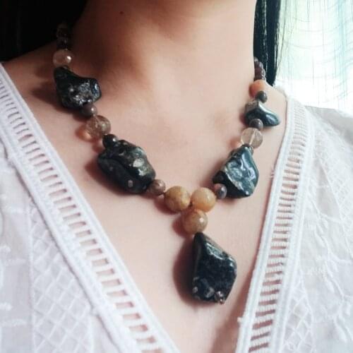 Lii Ji Women Necklace Real Stone Shell Agates Jaspers Quartzs Necklace 52cm Nice Women Gift