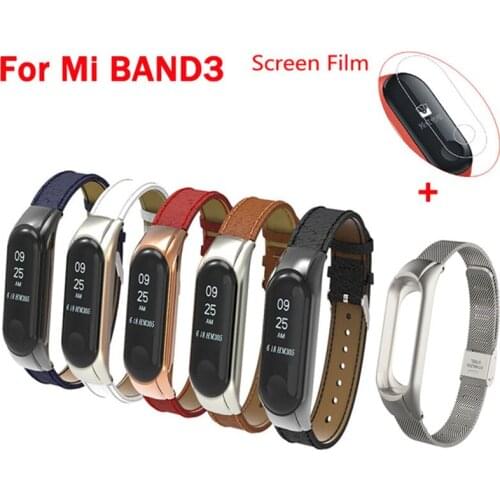 For Xiaomi Mi Band 3 Metal Strap /Leather Strap wrist strap Screwless Stainless Steel Bracelet Mi Band3 Wristbands Replace Strap