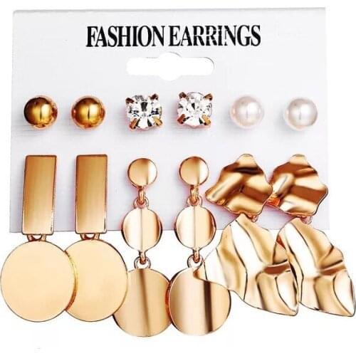 Fashion irregular metal earrings 6 pieces suit geometric ball stud earrings earrings suit 12pairs/lot A046