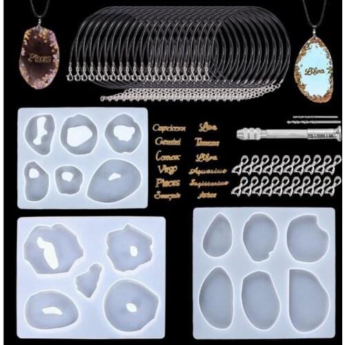 Multi shapes UV Epoxy Resin Silicone Molds Set With black Necklace Wax Cord Irregular Pendant Jewelry making Casting Molds Tool