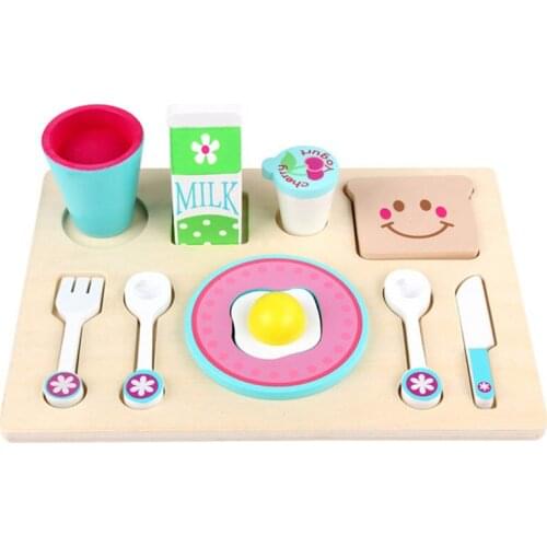 Breakfast Combination Pretend Kitchen Toys Wooden Miniature Food Toys For Children Gifts Early Education Toy